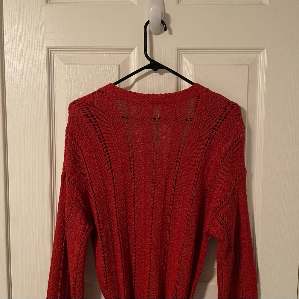 Anthropologie Meadow Rue Priscilla Pointelle Cardigan in Rust Red size M - Picture 9 of 10